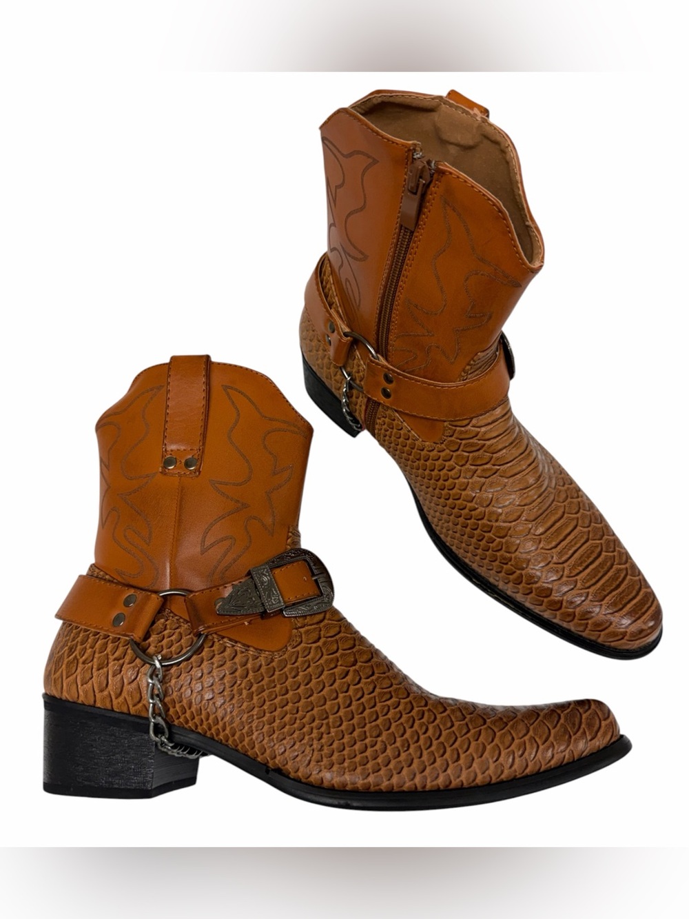 Men’s Tan Western Two-Tone Buckle Cowboy Boots